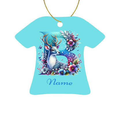 Personalize Floral Reindeer B -T-shirt shaped Ceramic Ornaments