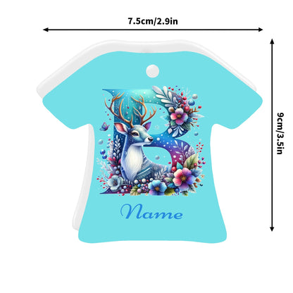 Personalize Floral Reindeer B -T-shirt shaped Ceramic Ornaments